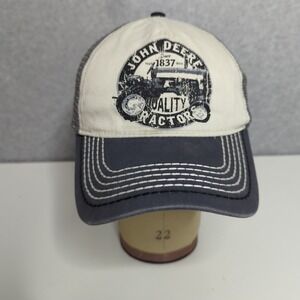 John Deere Tractor Trucker Hat Gray Beige Mesh Adjustable‎ Patch Logo Cap